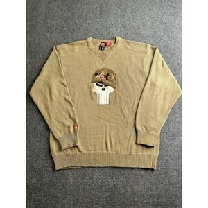 Mens Sweater Ecko Unltd Marvel Punisher Skull Tan Knit Rare 2001, Size 2XL